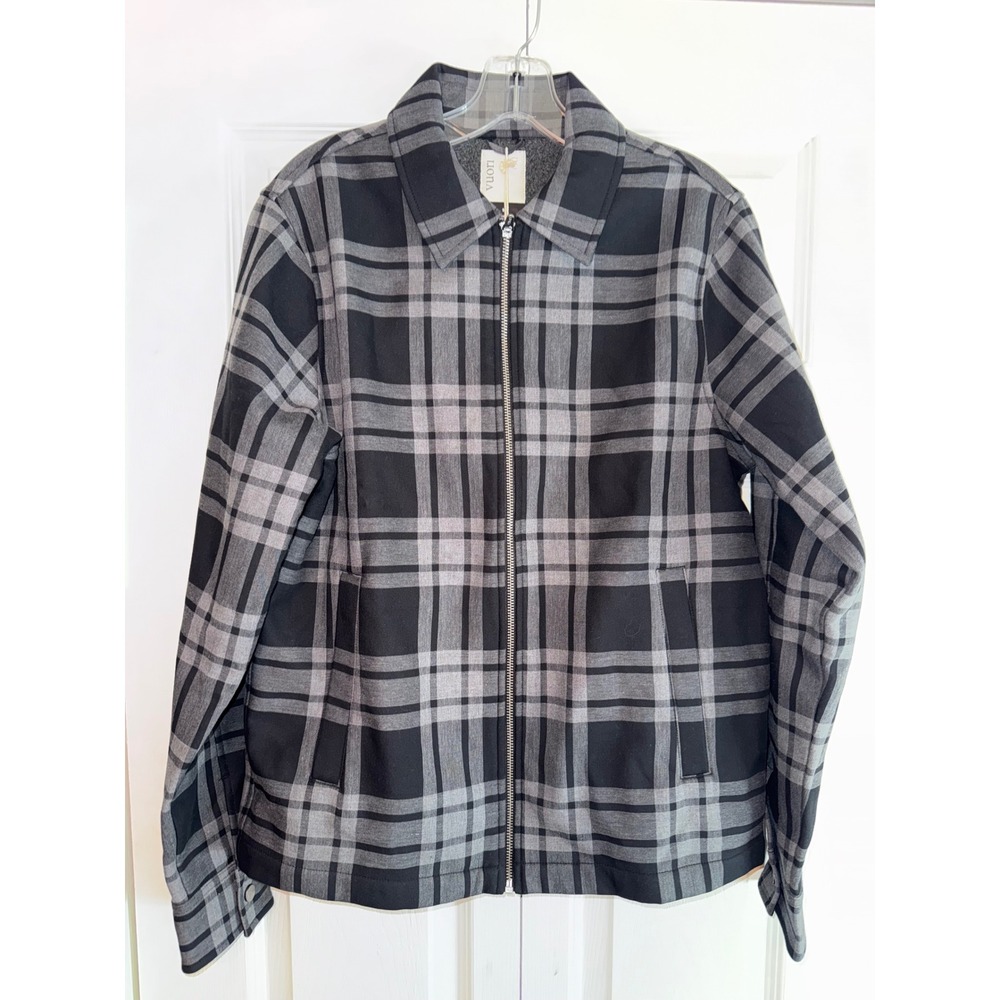 Vuori Range Jacket Mens Small Black Grey Plaid Full Zip Cotton Coat V586 NEW